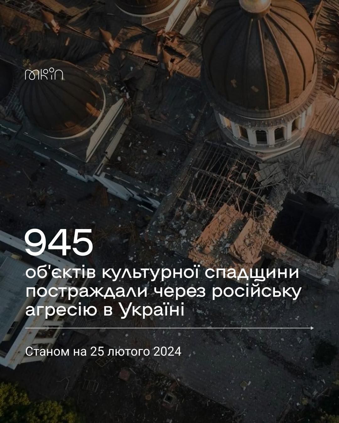 Російські терористи пошкодили або зруйнували 945 пам’яток культурної спадщини України